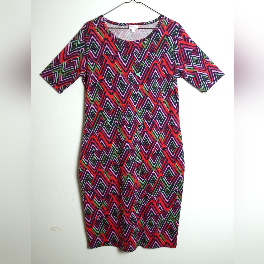 Lularoe Julia Dress Curvy Women's Size Large L Multi Abtract Chevron Print